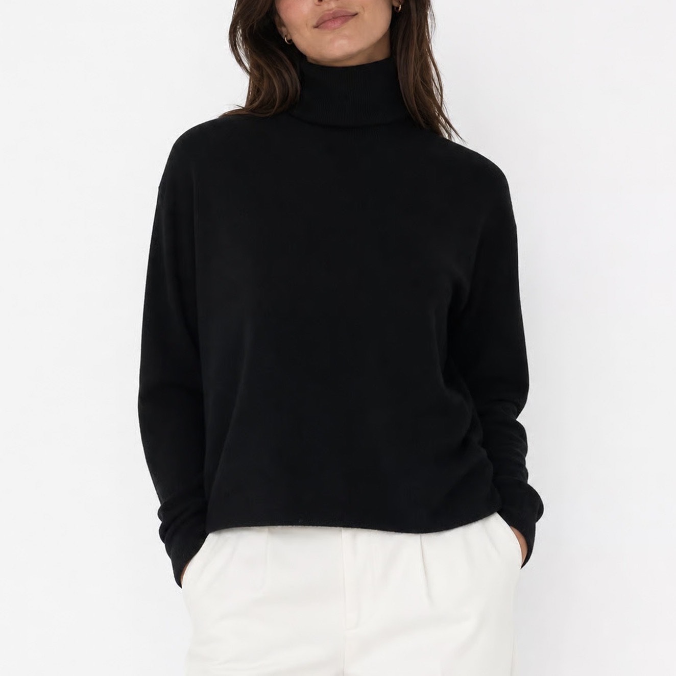Cyrus Womens Turtleneck Sweater Black Long Sleeve High-Low Hem New M